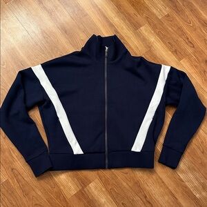 SPANX striped track jacket / zip up navy blue lightweight top / size S